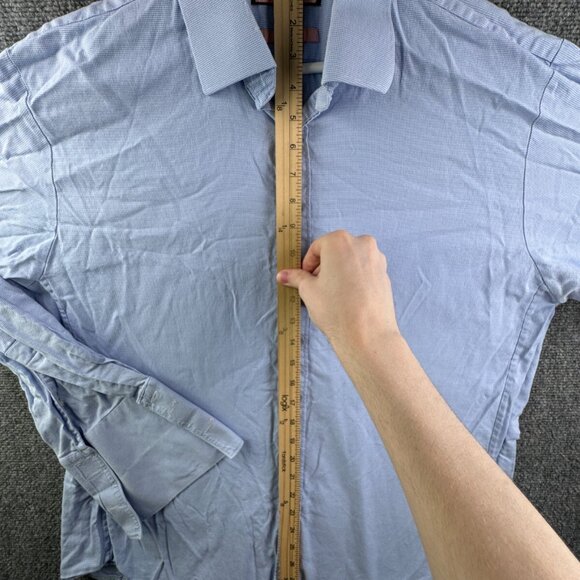 Thomas Pink Long Sleeve Button Up Shirt Men Cotton Blue Check 18 Slim Fit Woven - Picture 2 of 13